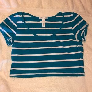 Blue and White Striped Crop Top